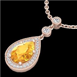 2.25 CTW Citrine & Micro Pave VS/SI Diamond Necklace 14K Rose Gold - REF-38X8T - 23131