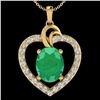 Image 1 : 4 CTW Emerald & VS/SI Diamond Designer Inspired Heart Necklace 14K Yellow Gold - REF-81A8X - 20493