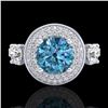 Image 2 : 2.05 CTW Intense Blue Diamond Solitaire Art Deco 3 Stone Ring 18K White Gold - REF-300Y2K - 38146
