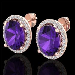 5 CTW Amethyst & Micro Pave VS/SI Diamond Earrings Halo 14K Rose Gold - REF-63A3X - 21041