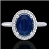 2 CTW Sapphire & Micro Pave VS/SI Diamond Ring Solitaire Halo 18K White Gold - REF-56K9W - 21020