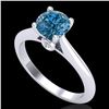 1.08 CTW Fancy Intense Blue Diamond Solitaire Art Deco Ring 18K White Gold - REF-161X8T - 38202
