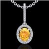 1.75 CTW Citrine & Micro Pave VS/SI Diamond Necklace Halo 18K White Gold - REF-58A5X - 20656