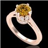 1.5 CTW Intense Fancy Yellow Diamond Engagement Art Deco Ring 18K Rose Gold - REF-209F3N - 37351