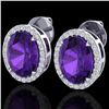 5.50 CTW Amethyst & Micro VS/SI Diamond Halo Earrings 18K White Gold - REF-63H3A - 20237