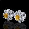 1.77 CTW Intense Fancy Yellow Diamond Art Deco Stud Earrings 18K White Gold - REF-236F4N - 37868