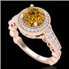 1.91 CTW Intense Fancy Yellow Diamond Engagement Art Deco Ring 18K Rose Gold - REF-263Y6K - 37687