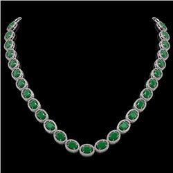 52.15 CTW Emerald & Diamond Halo Necklace 10K White Gold - REF-655K3W - 40553