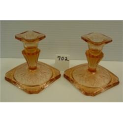 Pair Pink Depression Candlesticks ADAM