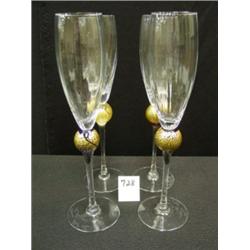 Blown Art Glass CHAMPAGNE FLUTES Signed