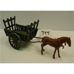Vintage Doll Size Horse & Wagon - Metal