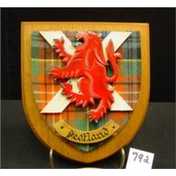 SCOTLAND Carved Wood Plaque w/Fabric