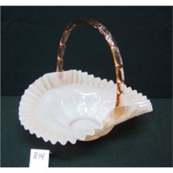 FENTON Pink Opaline Basket with Handle
