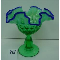 FENTON Green Opal. Pedestal Compote