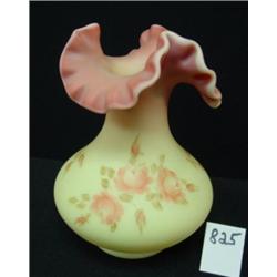 FENTON Burmese Hand Painted Vase -Roses