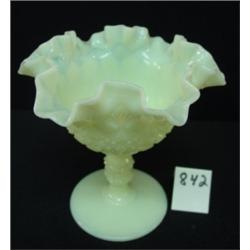 FENTON Yellow Opaline Pedestal Compote