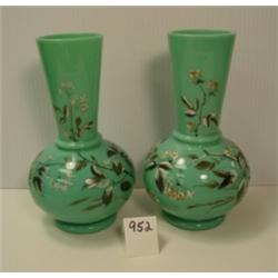 Pr of BRISTOL-STYLE Vases w/HP Flowers