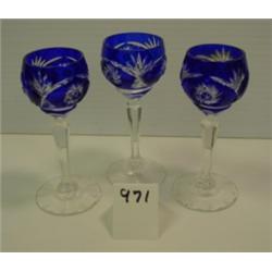 COBALT Cut Crystal Stems (3) -W Germany