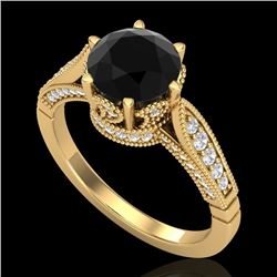 2.2 CTW Fancy Black Diamond Solitaire Engagement Art Deco Ring 18K Yellow Gold - REF-141A8X - 38089