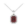 Image 2 : 6 CTW Garnet And Micro Pave VS/SI Diamond Halo Necklace 18K White Gold - REF-50W9F - 21361