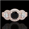 Image 2 : 2.16 CTW Fancy Black Diamond Solitaire Art Deco 3 Stone Ring 18K Rose Gold - REF-254X5T - 37668