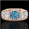 Image 2 : 2.51 CTW Intense Blue Diamond Solitaire Art Deco 3 Stone Ring 18K Rose Gold - REF-345W5F - 37720