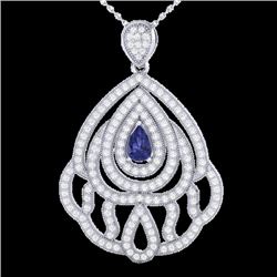 2 CTW Tanzanite & Micro Pave VS/SI Diamond Designer Necklace 18K White Gold - REF-178X2T - 21274