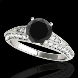 1.58 CTW Certified VS Black Diamond Solitaire Antique Ring 10K White Gold - REF-79W3F - 34624