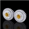 2.61 CTW Intense Fancy Yellow Diamond Art Deco Stud Earrings 18K White Gold - REF-300H2A - 37910