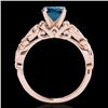 Image 2 : 1.1 CTW Si Certified Fancy Blue Diamond Solitaire Antique Ring 10K Rose Gold - REF-156W4F - 34636