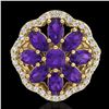 Image 2 : 3 CTW Amethyst & VS/SI Diamond Cluster Designer Halo Ring 10K Yellow Gold - REF-52F2N - 20772
