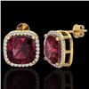 Image 2 : 12 CTW Garnet & Micro Pave Halo VS/SI Diamond Earrings Solitaire 18K Yellow Gold - REF-88Y2K - 23065