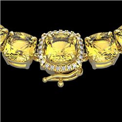 87 CTW Citrine & VS/SI Diamond Halo Micro Pave Necklace 14K Yellow Gold - REF-335K6W - 23341