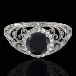 1.22 CTW Certified VS Black Diamond Solitaire Halo Ring 10K White Gold - REF-66H5A - 33781