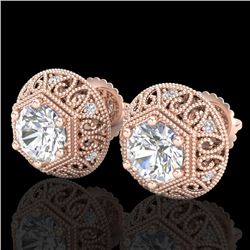 1.31 CTW VS/SI Diamond Solitaire Art Deco Stud Earrings 18K Rose Gold - REF-236K4W - 36921