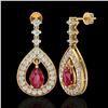 Image 2 : 2.25 CTW Ruby & Micro Pave VS/SI Diamond Earrings Designer 14K Yellow Gold - REF-105N5Y - 23154