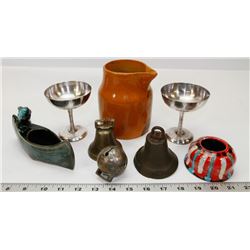 FLAT WITH BRASS BELLS,MEDALTA POTTERY AND
