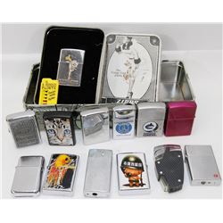 TIN OF 13 ASSORTED LIGHTERS INCL. 7 ZIPPOS