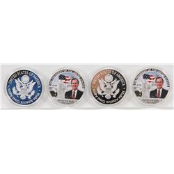 4 GEORGE BUSH SILVER COLOR COINS. UNITES STATES OF