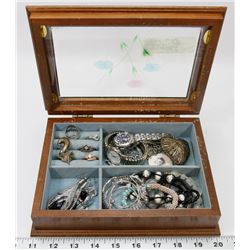 BROWN WOOD JEWELRY BOX W/ART DECO