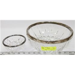 TWO CRYSTAL BOWLS WITH SILVER PLATED RIMS
