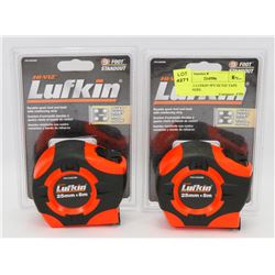LOT OF 2 LUFKIN 9FT HI VIZ TAPE MEASURERS.
