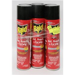 6 CANS OF ANT, ROACH AND EARWIG RAID KILLER