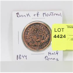 BANK OF MONTREAL 1844 HALF PENNY.