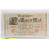 Image 1 : GERMAN 1000 MARK 1910 UNCIRCULATED BANK NOTE.