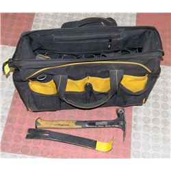 DEWALT TOOL BAG W/ DEWALT HAMMER AND SAFETY GLASSES