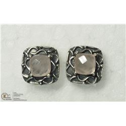37) SILVER ROSE QUARTZ EARRINGS
