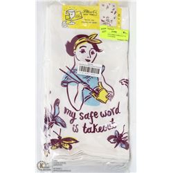 6 NEW BLUE Q DISH TOWELS 21" X 28" W/ FUN SAYINGS