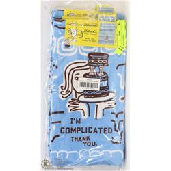 6 NEW BLUE Q DISH TOWELS 21" X 28" W/ SAYINGS -