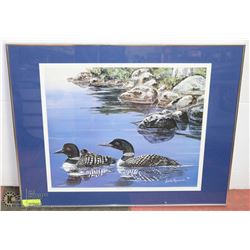 PICTURE FRAME "LOON FAMILY" SIGNED BY LINDA